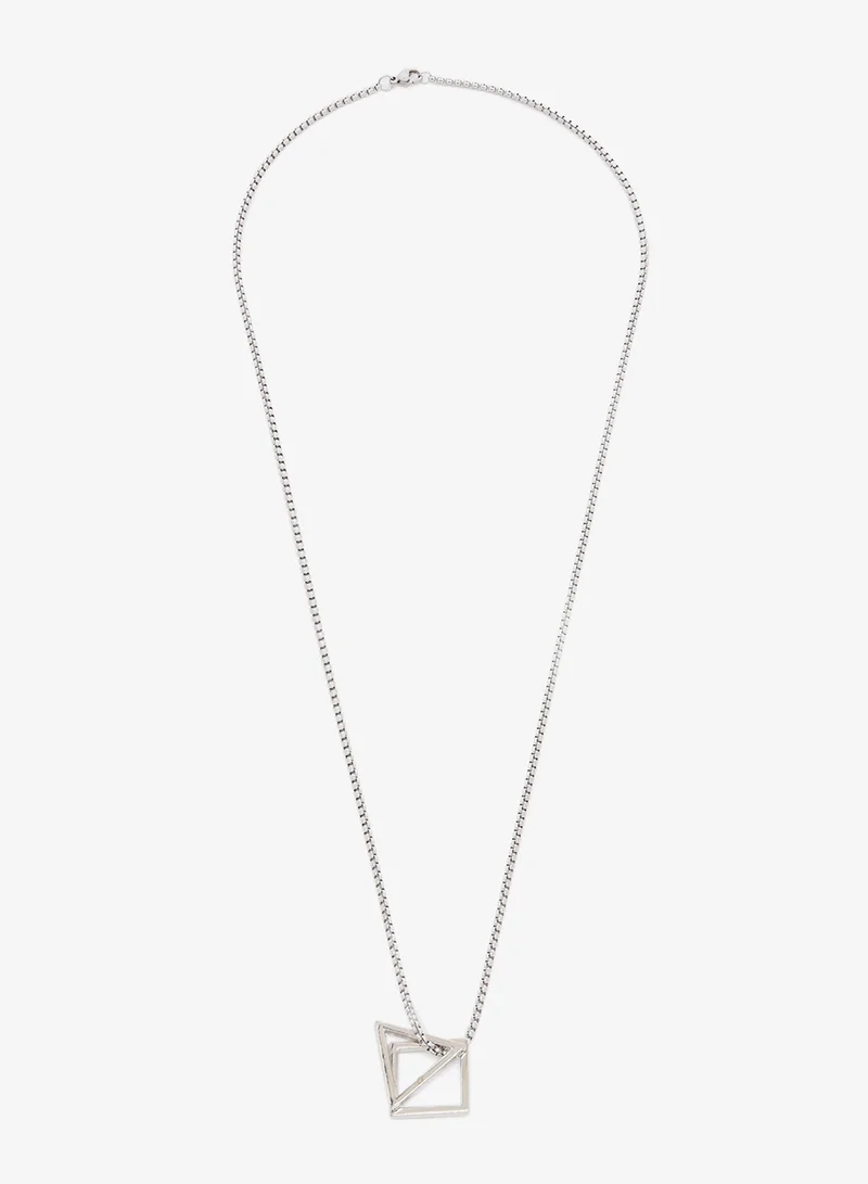 Seventy Five Geometric Interlocking Triangle Square Pendant Necklace